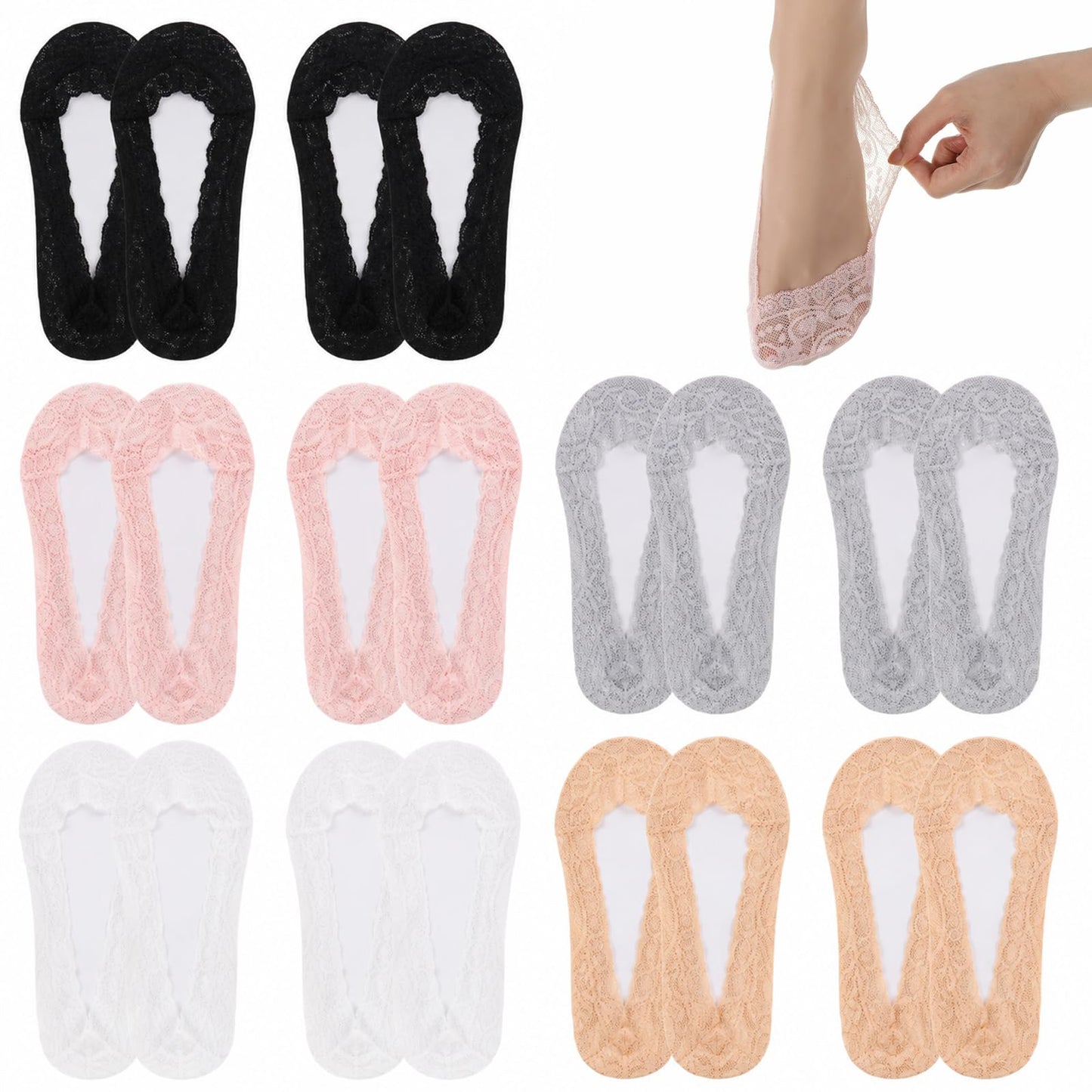Yykazqe 10 Pairs Lace No Show Socks, Lace Sock Women, Flat Socks for Women