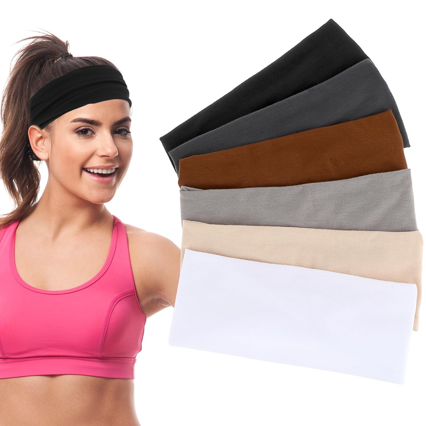 Headbands for Women 6Pcs Soft Stretchy Hair Bands for Women's Hair Fashion Non-Slip Cloth Headbands for Yoga Workout Running Travel