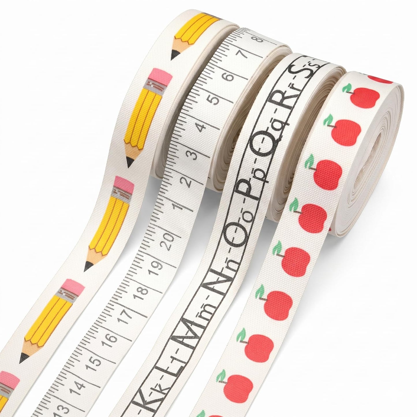 4 Rolls/20 Yards Teacher Appreciation Ribbon, 0.63In Letter Apple Scale Pencil Ribbon, Back to School Themed Ribbons, for Gift Wrapping, Back-to-School Decorations, Creative DIY Crafts.