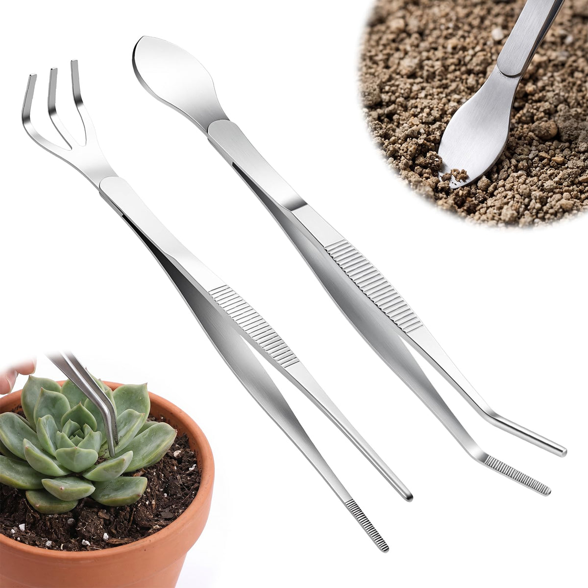 2-in-1 Long Plant Tweezers- Stainless Steel Aquarium Tweezers, 2 Pcs