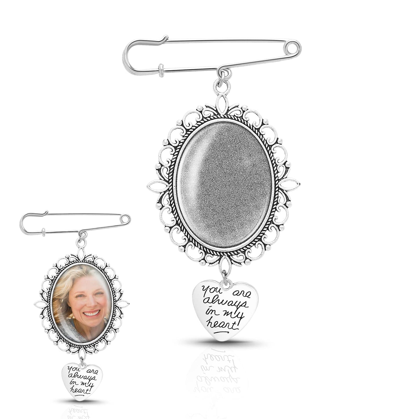 Lusofie 1PCS Wedding Bouquet Photo Charms, for Wedding Memory Bridal Lacy Oval Bridal Pearl Charm You Are Always in My Heart Charm for Bridal Party, Wedding Anniversary, Engagement Decorations