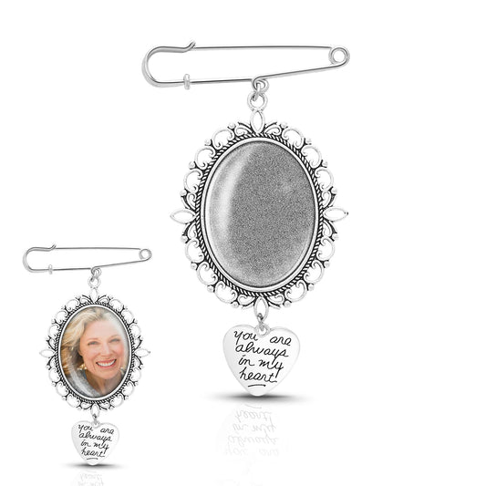 Lusofie 1PCS Wedding Bouquet Photo Charms, for Wedding Memory Bridal Lacy Oval Bridal Pearl Charm You Are Always in My Heart Charm for Bridal Party, Wedding Anniversary, Engagement Decorations