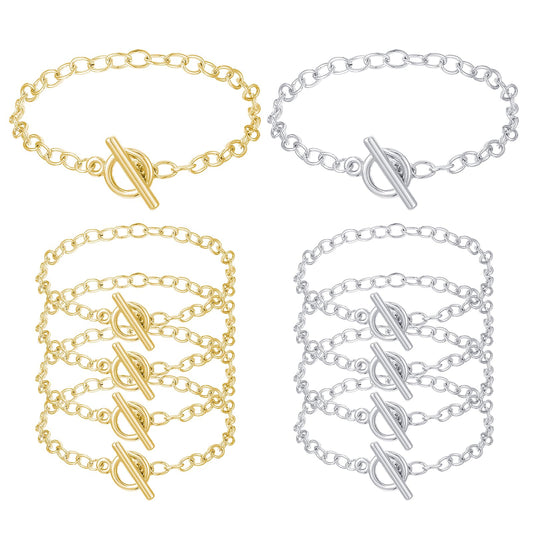 10Pack Bracelet Chains for Jewelry Making 7.6"Gold & Silver Chain for Jewelry Making with OT Buckle Link Round Link Chain Bracelet for Women DIY Gifts