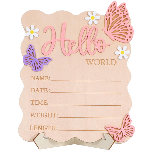 Welcome Baby Sign, Newborn Sign, Pink Baby Name Announcement Mark, Butterfly Chrysanthemum Birth Announcement Signs for Girls And Boys in Hospitals, Nursery And Family Use.