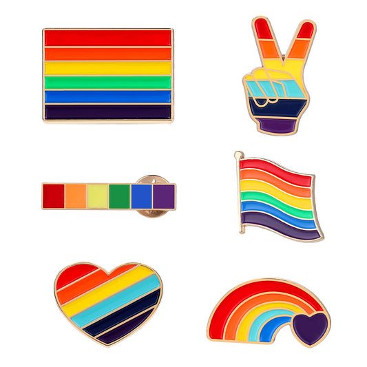 Yolev 6 Pieces Rainbow Pride Brooch Pins Metal Badge Pride Lapel Pin LGBT Gay Pride Heart Flag Lapel Pins for Bag Sweaters Scarves Headscarves Dresses Backpacks