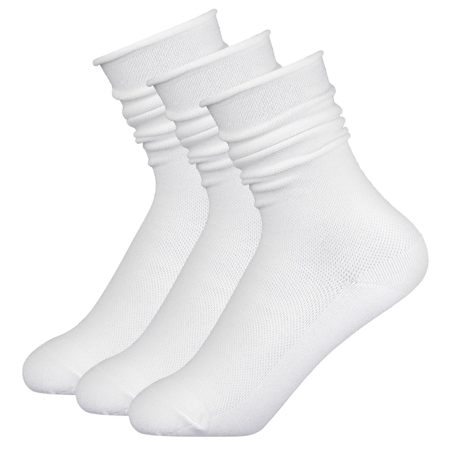 Lusofie 3Pairs White Slouch Socks for Women, Cotton Crew Scrunch Socks with Seamless Toe Slouchy Long White Socks for Women Teen Girls