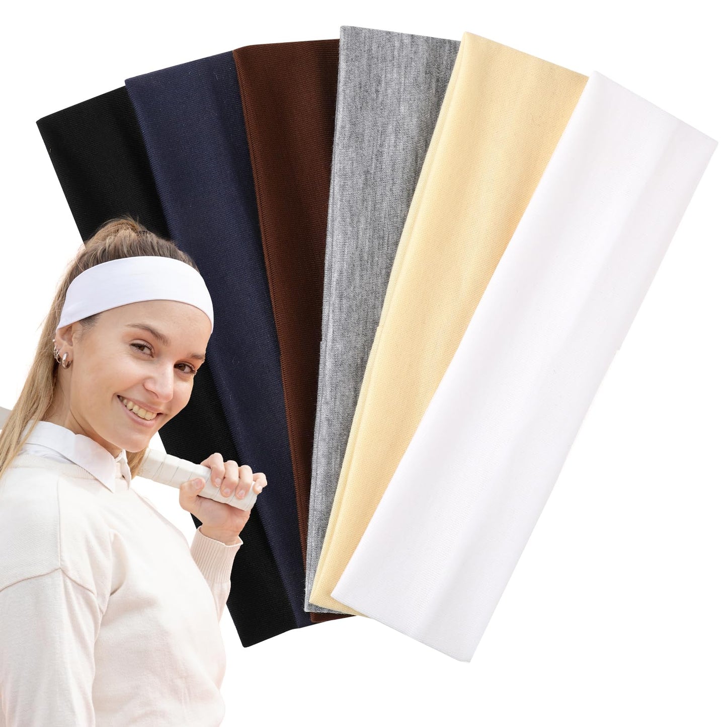 Lusofie 6Pcs Elastic Sport Headbands for Women, Cotton Cloth Baseball Headband Sweat-Absorbing for Yoga Fitness Running(7.87in x 2.36in)