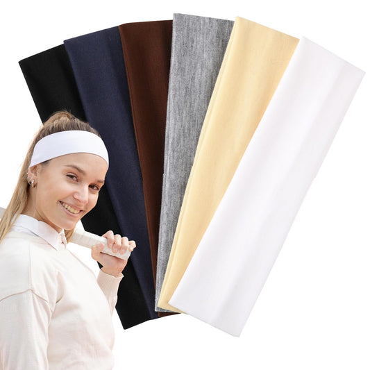 Lusofie 6Pcs Elastic Sport Headbands for Women, Cotton Cloth Baseball Headband Sweat-Absorbing for Yoga Fitness Running(7.87in x 2.36in)