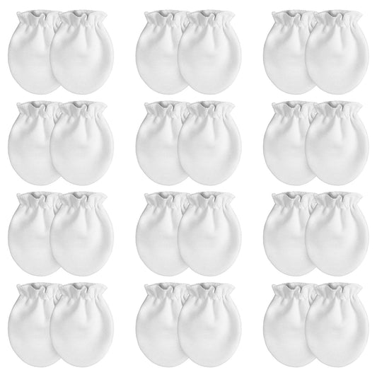 Fiyooau 12 Pairs White Newborn Baby Mittens No Scratch Infant Mittens with Elastic Wrist Cotton Baby Gloves for 0-6 Months Boys Girls