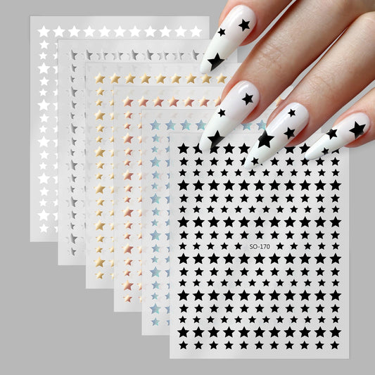 6 Sheets Nail Stickers Aurora Nail Art Stickers Self-Adhesive Y2k Star Nail Stickers for Nail Art,Punk Star Stickers Metal Styles with Rhinestones DIY Nails Manicure Decorations(Punk Star)