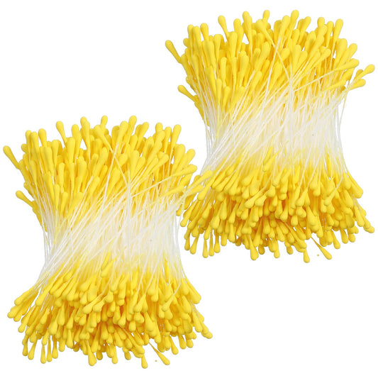 800 Pcs Flower Stamens, 2mm Yellow Double Heads Handmade Stamens for Flower Making, Artificial Floral Stamen Pistil for DIY Crafts Wedding Valentine's Day Bouquet Scrapbook Decoration