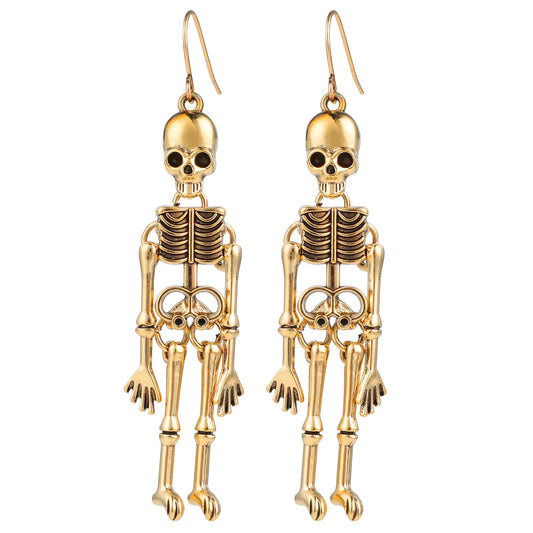 Yolev Skull Earrings for Men Women Jointed Skeleton Long Ear Drop Earrings Stud Halloween Costume Accessories Goth Punk Edgy Hip Hop for Women Girls Costume Dress Up Ghost Earrings