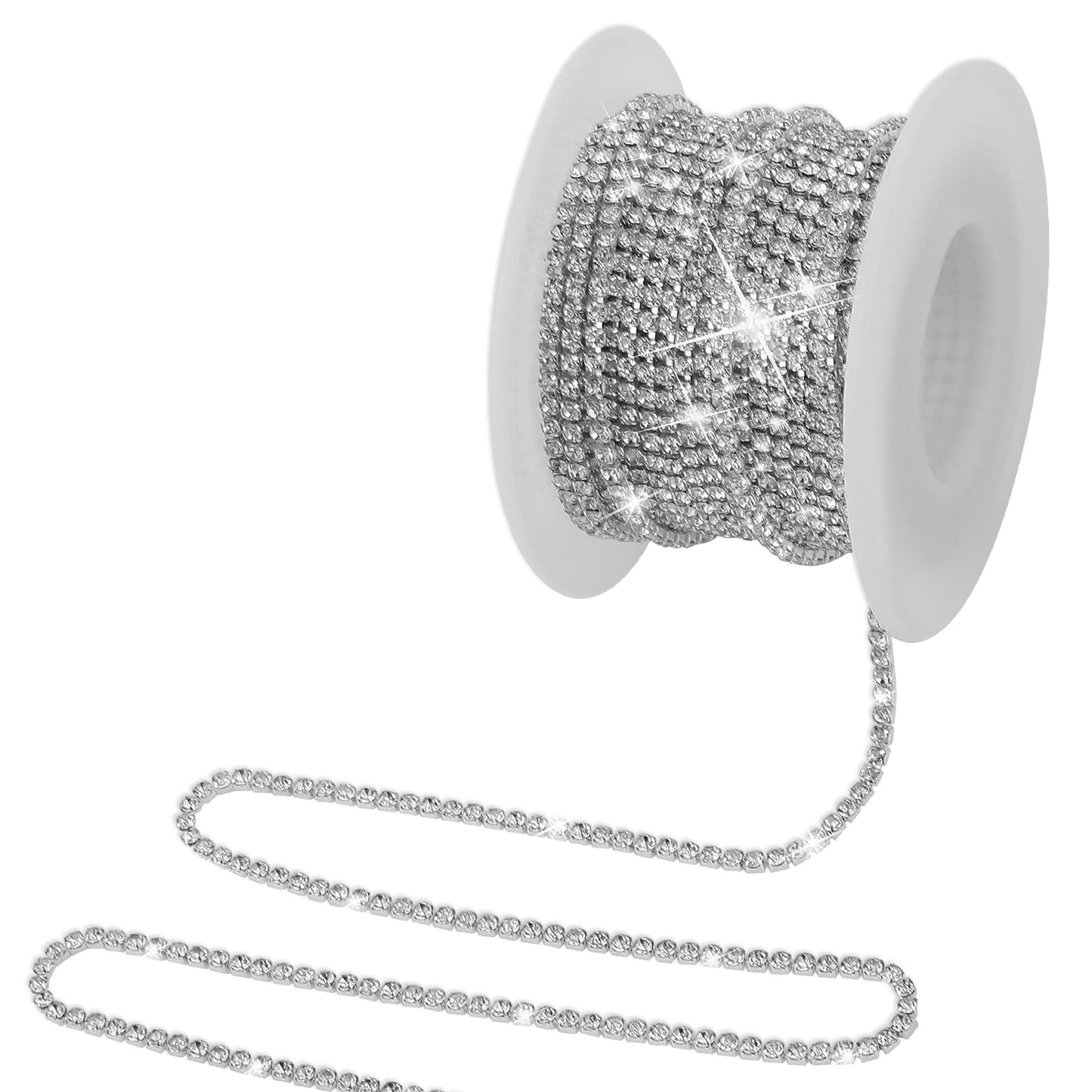 Lusofie 10 Yards 2MM Rhinestone Close Chain Sparkly String of Rhinestone Chain Silver Rhinestone Chain Trim for Crafts Jewelry Sewing Clothes Wedding Bouquet DIY Decoration