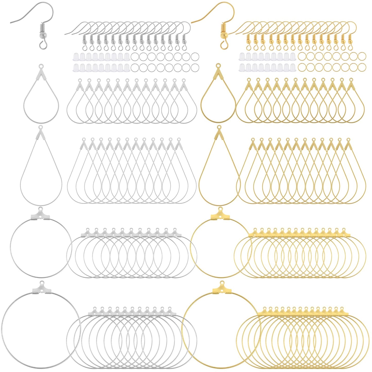 Yolev 200 Pcs Earring Making Kit Beading Hoops Earring for Jewelry Making Earrings Hooks Jump Rings Earrings Backs Teardrop Round DIY Crafts Art Creation Accessories Supplies Girl Gift