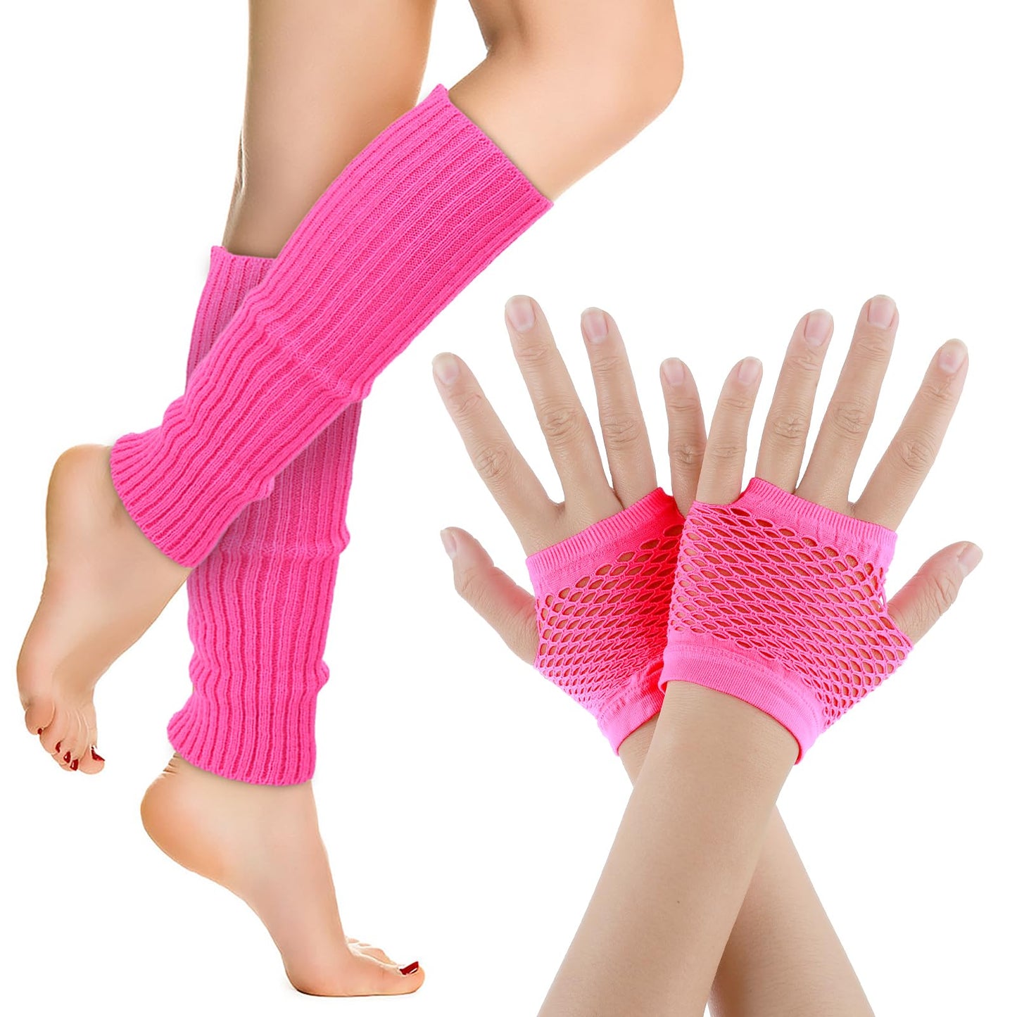 Yolev Neon Leg Warmers and Fishnet Gloves Set 80s Fancy Dress Costume Accessory Stretchy for Party Costume Accessories and Sports Yoga Supplies