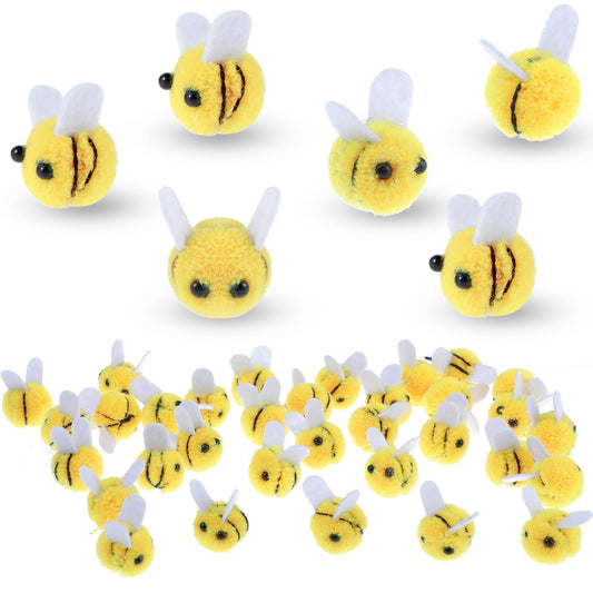 Lusofie 30 PCS Wool Felt Bee Craft Balls Ornaments Craft Bee Fuzzy Felt Mini Bee Plush Decor Felt Balls for Baby Shower Gender Reveal Party Nursery Tent Decoration