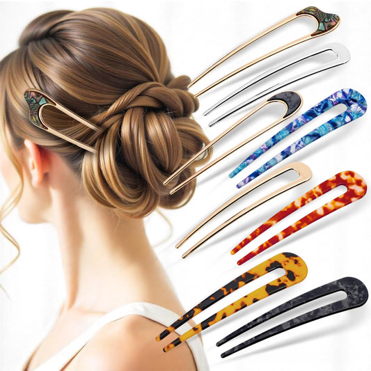 8pcs French Hair Pin for Women Metal French Pin Hair，U Shaped Hair Fork， Metal Colourful Hair Sticks for Women Girls，Vintage French Twist Hair Pin for Thick Thin Hairstyles Accessories