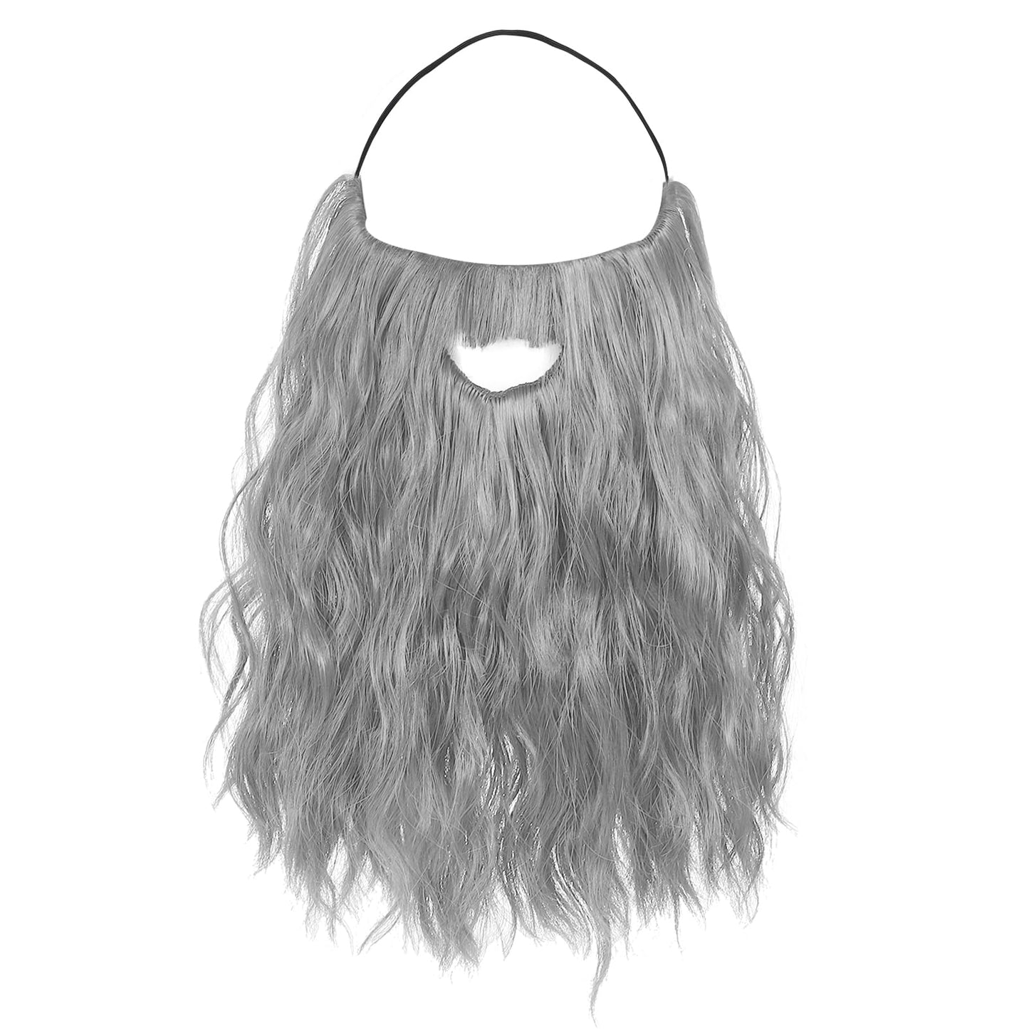 Yolev Long Fake Beard Curly Wizard Beard Costume Fake Mustache False Facial Hair Carnival Themed Party Cosplay Halloween(Grey)