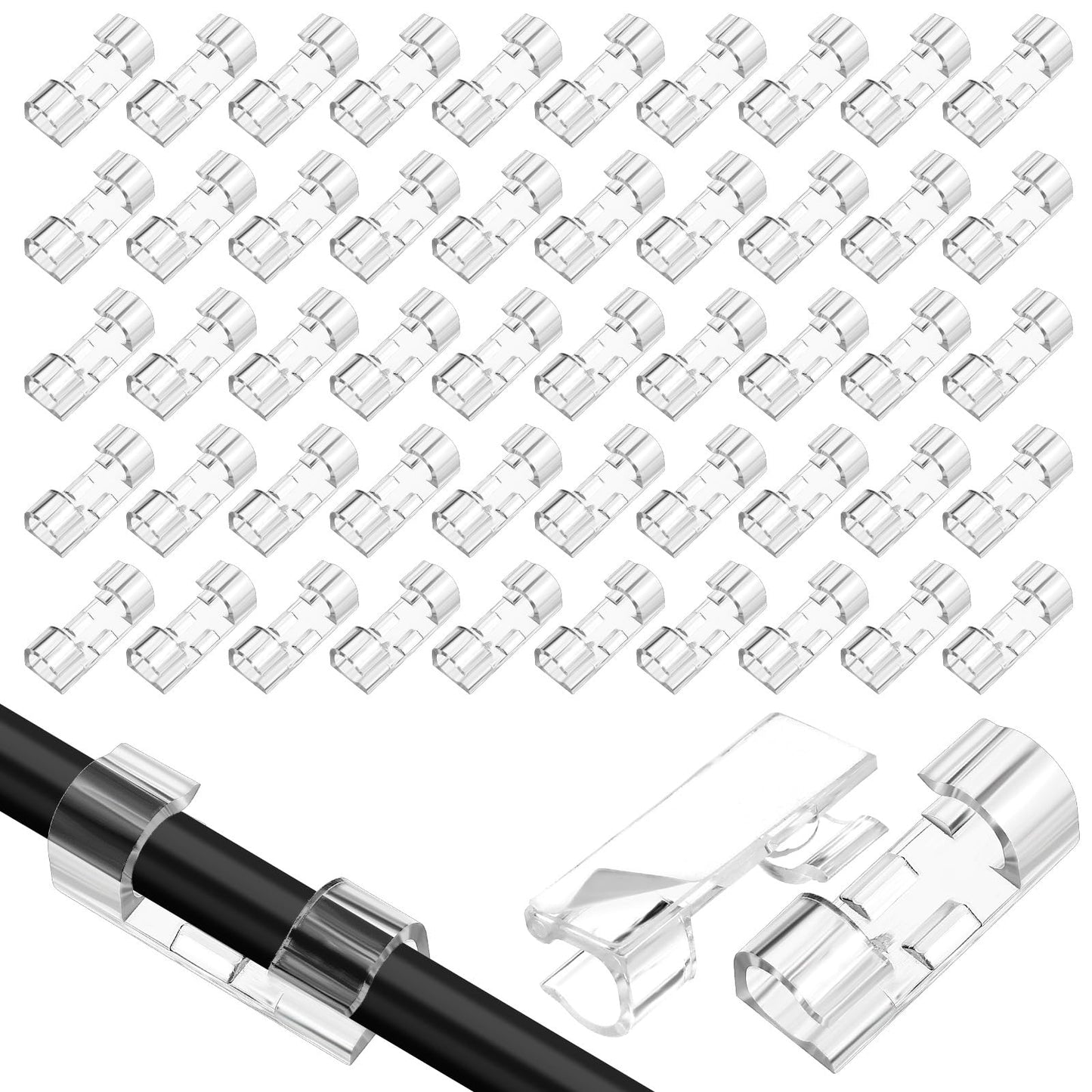 Cord Clips for Wires on Wall 50Pcs, M Adhesive Cable Clips Clear Strong Wire Holders for Cords Wire Management Clips for Under Desk Wall Car Dash Cam Ethernet PC