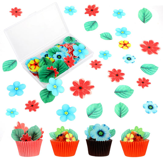 100pcs Edible Flowers Cake Decorations Edible Wafer Paper Flower Leaves Cake Decorations Rice Paper Flower Cupcake Decorations Suitable For Wedding Birthday Party (Mixed Sizes and Colors)