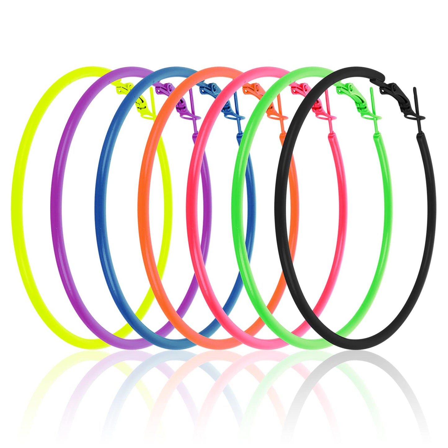 7 Pairs Neon Hoop Earrings for Women Retro Large Bright Hoop Earrings Lightweight 80s Classic Big Earrings for 80's Party Retro Costume Party