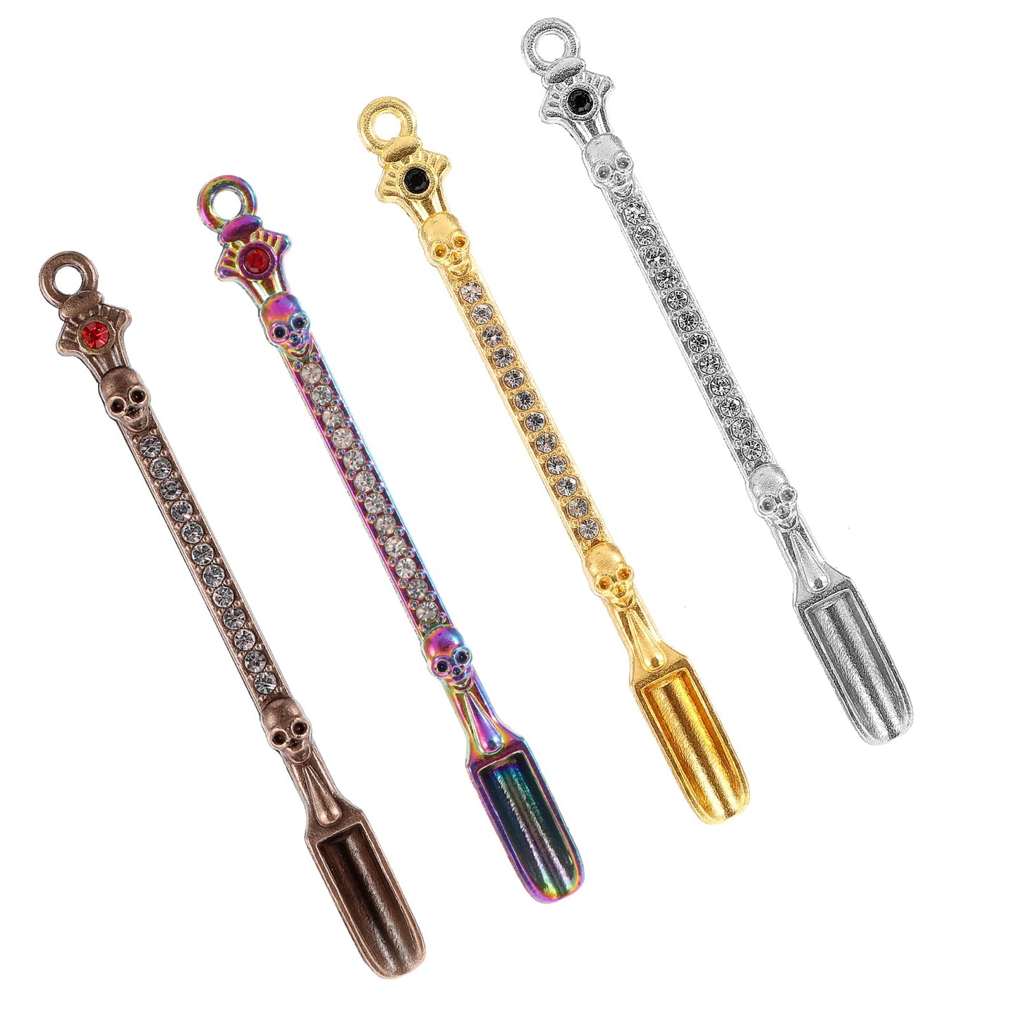 lusofie 4 Pcs Mini Spoons with Crystal Pendant Small Spoons Metal Tiny Spoon Necklace for Filling Small Bottles to Scoop Spices As Pendant Jewelry Shovel Spoon(Multicolor)