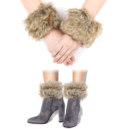 Yolev 1 Pair Faux Fur Wrist Cuffs Winter Fur Wrist Warmers Wrist Band Ring Cuffs Soft Winter Arm Warmer Sleeves for Women (Fur Color)