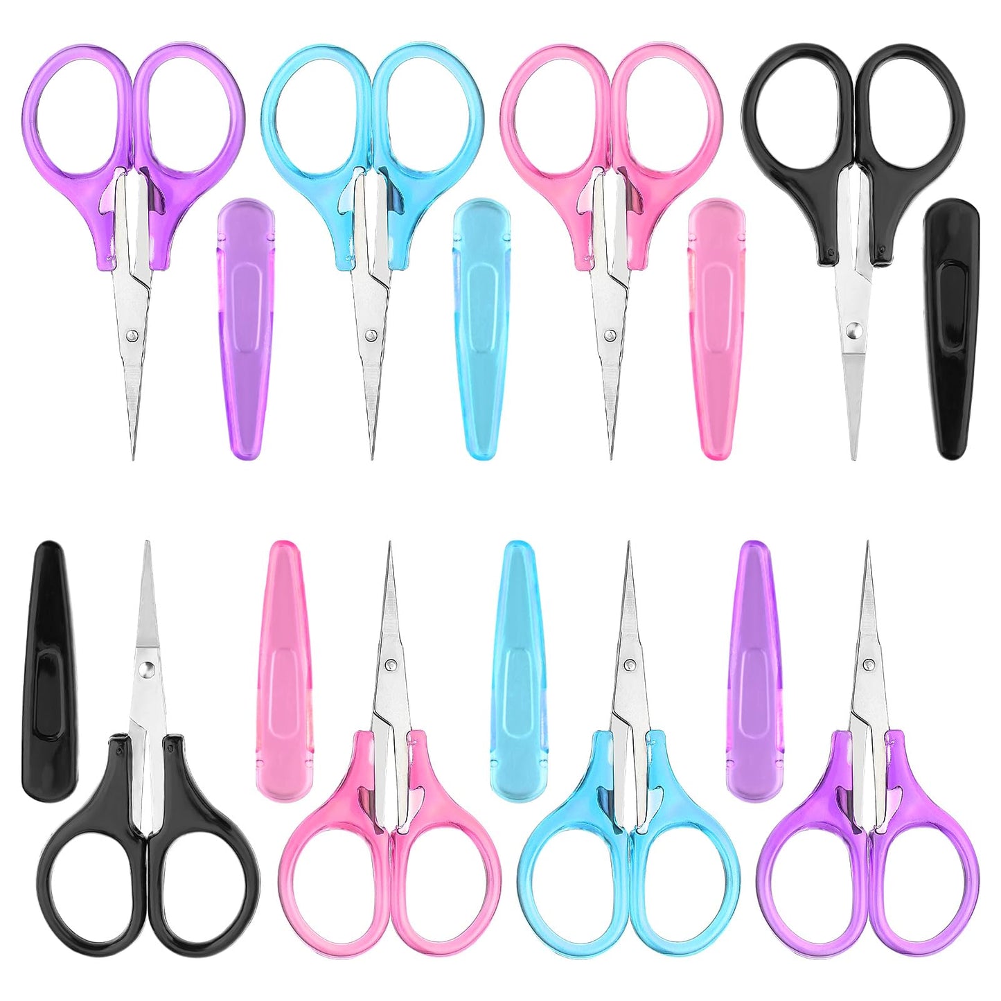Yolev 8pcs Mini Craft Scissors Set Stainless Steel Scissors with Protective Cover Straight Tip Sewing Small Scissors for Adults Special Needs, Paper Cutting Sewing Work Art Craft