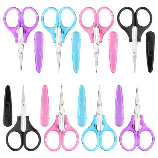 Yolev 8pcs Mini Craft Scissors Set Stainless Steel Scissors with Protective Cover Straight Tip Sewing Small Scissors for Adults Special Needs, Paper Cutting Sewing Work Art Craft