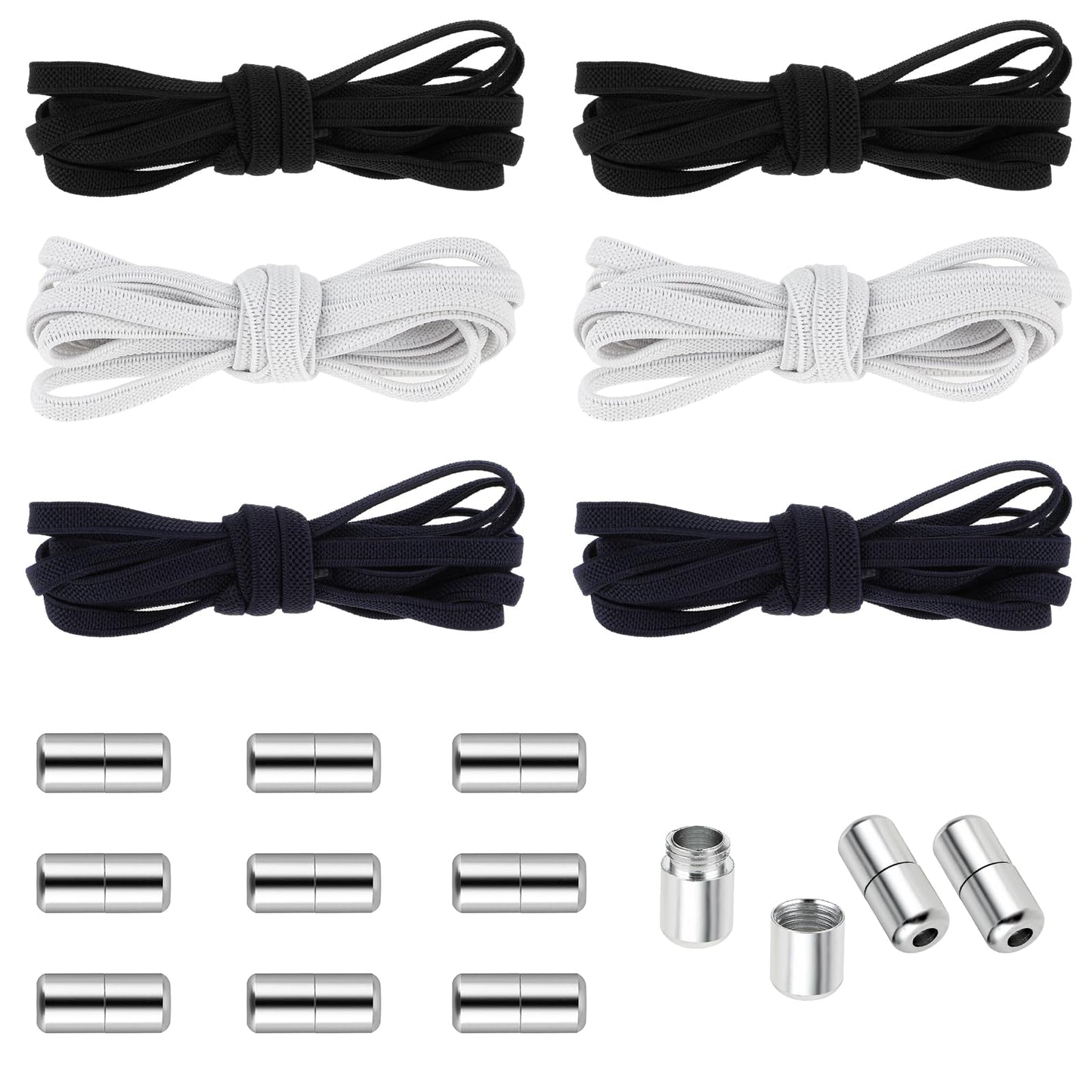 Telooco 6 Pairs No Tie Shoe Laces Elastic Shoe Laces No Tie Shoe Laces for Kids Trainers Kids Adults Adjustable Laces No Tie Laces with Metal Buckles