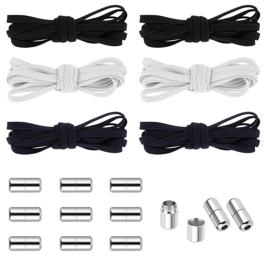 Telooco 6 Pairs No Tie Shoe Laces Elastic Shoe Laces No Tie Shoe Laces for Kids Trainers Kids Adults Adjustable Laces No Tie Laces with Metal Buckles
