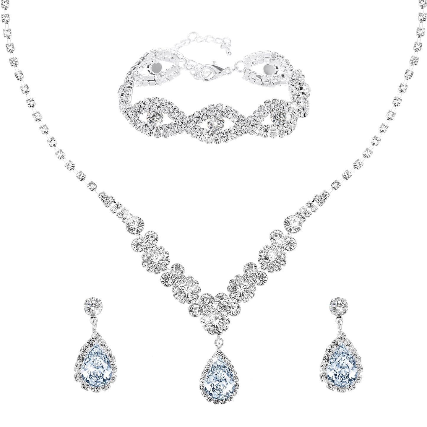 Lusofie Wedding Bridal Jewelry Set Rhinestone Jewelry Set Include Necklace Bracelet Earrings Crystal Prom Bridesmaid Jewelry Set for Women and Girls