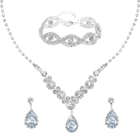 Lusofie Wedding Bridal Jewelry Set Rhinestone Jewelry Set Include Necklace Bracelet Earrings Crystal Prom Bridesmaid Jewelry Set for Women and Girls