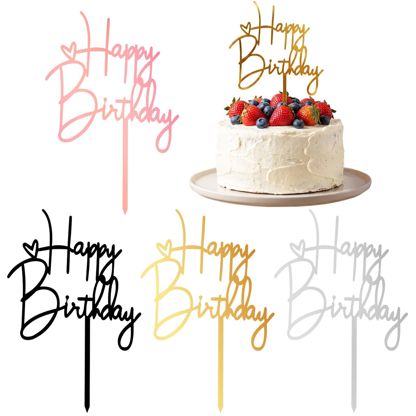 Happy Birthday Topper, Pink Birthday Cake Decorations, Happy Birthdays Sign for Cake, Birthdays Cakes Supplies for Women's Celebrating Anniversary Theme Party
