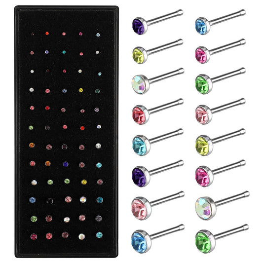 60pcs Nose Stud for Women Straight Nose Studs Silver Surgical Steel Nose Stud Small Nose Piercing Jewellery Small Diamond Tiny Nose Stud Ring 1.5/2.0/2.5mm (Multicolor)