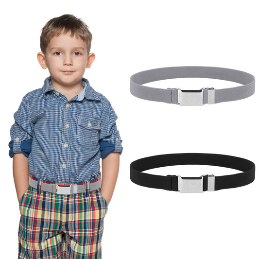 Lusofie 2Pcs Elastic Stretch Kids Belt with Easy Silver Square Buckle Adjustable Toddler Belt for Boys and Girls(Black, Grey)