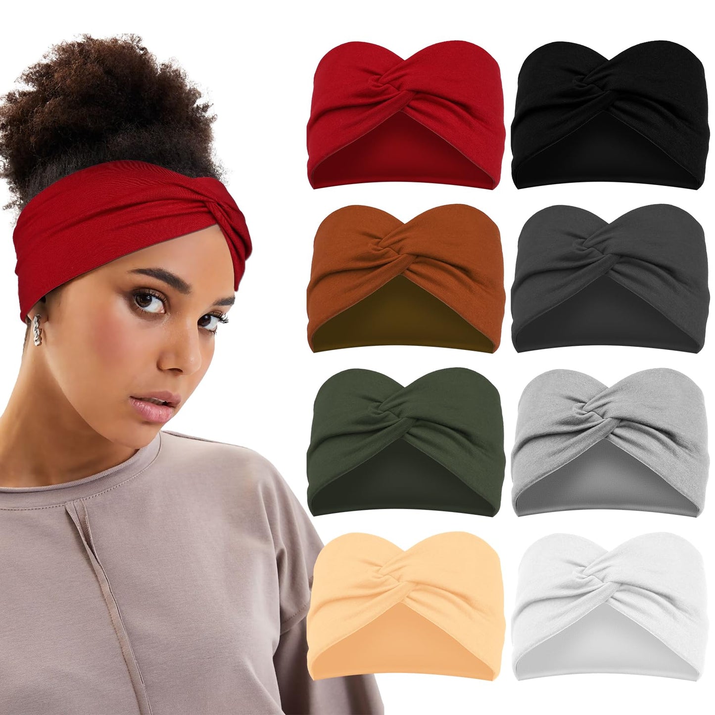 Lusofie 8Pack Stretchy Wide Headbands for Women, Elastic Yoga Sports Headband Twist Turban Headbands for Women Girls Daily Life Workout Clean Face Makeup(4 inch)