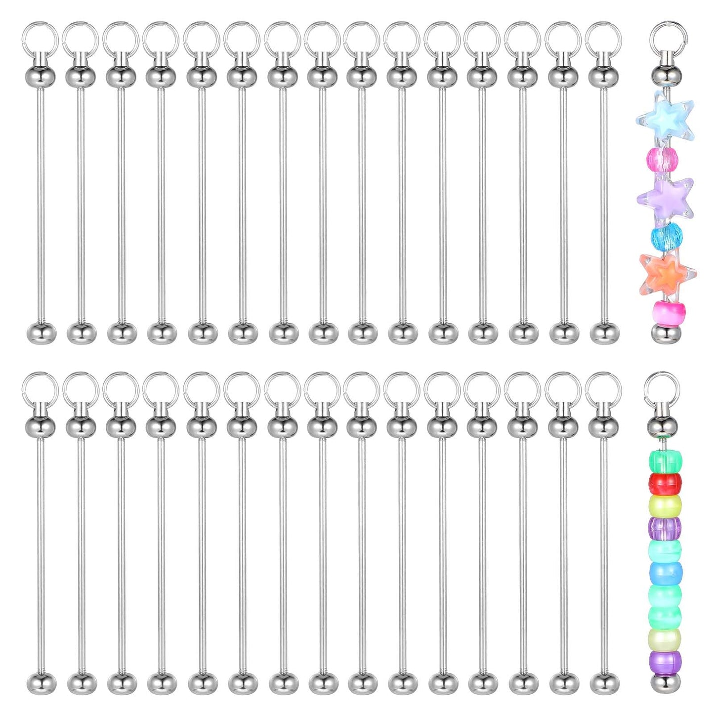 Telooco 30 Pcs Beadable Keychain Bars Metal Keychain Bars for Beads Blanks Blank Keychain Strips DIY Keychain Making Supplies for DIY Key Chain Making Crafts Project Pendant