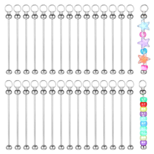 Telooco 30 Pcs Beadable Keychain Bars Metal Keychain Bars for Beads Blanks Blank Keychain Strips DIY Keychain Making Supplies for DIY Key Chain Making Crafts Project Pendant