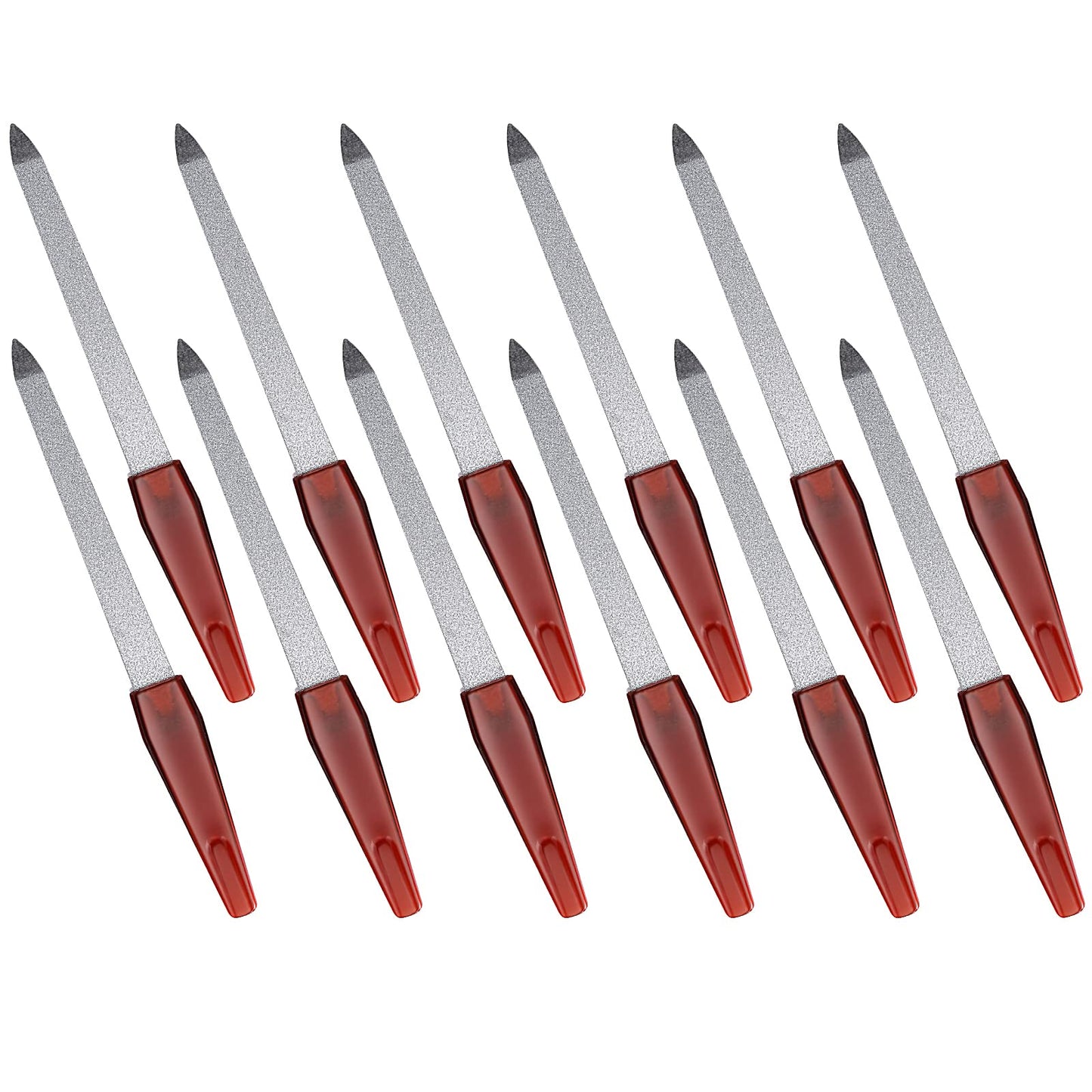 Lusofie 12Pcs Diamond Nail Files Stainless Steel Nail Files with Anti Slip Handle, Double Side Coarse Fine Metal Nail File Fingernails Toenails Manicure Files for Salon and Home(5.9inch)