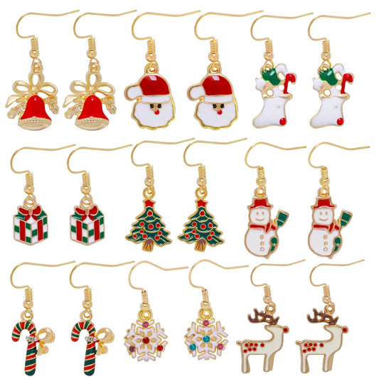 Yolev 9 Pairs Christmas Earrings for Women Girl Jewelry Dangle Earrings Set Thome Earrings Christmas Bow Bell Elk Snowflake Wreath Dangle Earrings
