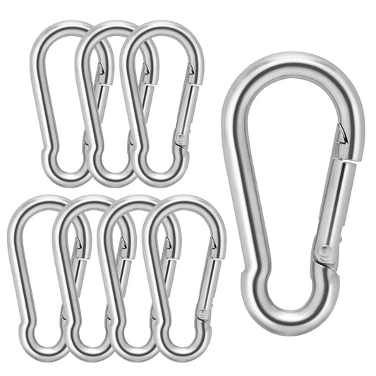 Lusofie 8Pcs Spring Caribeener Clips Stainless Steel M4 Snap Link Hooks Small Carabiner Clips Heavy Duty For Hiking Climbing Camping Fishing Dog Leash(Silver)