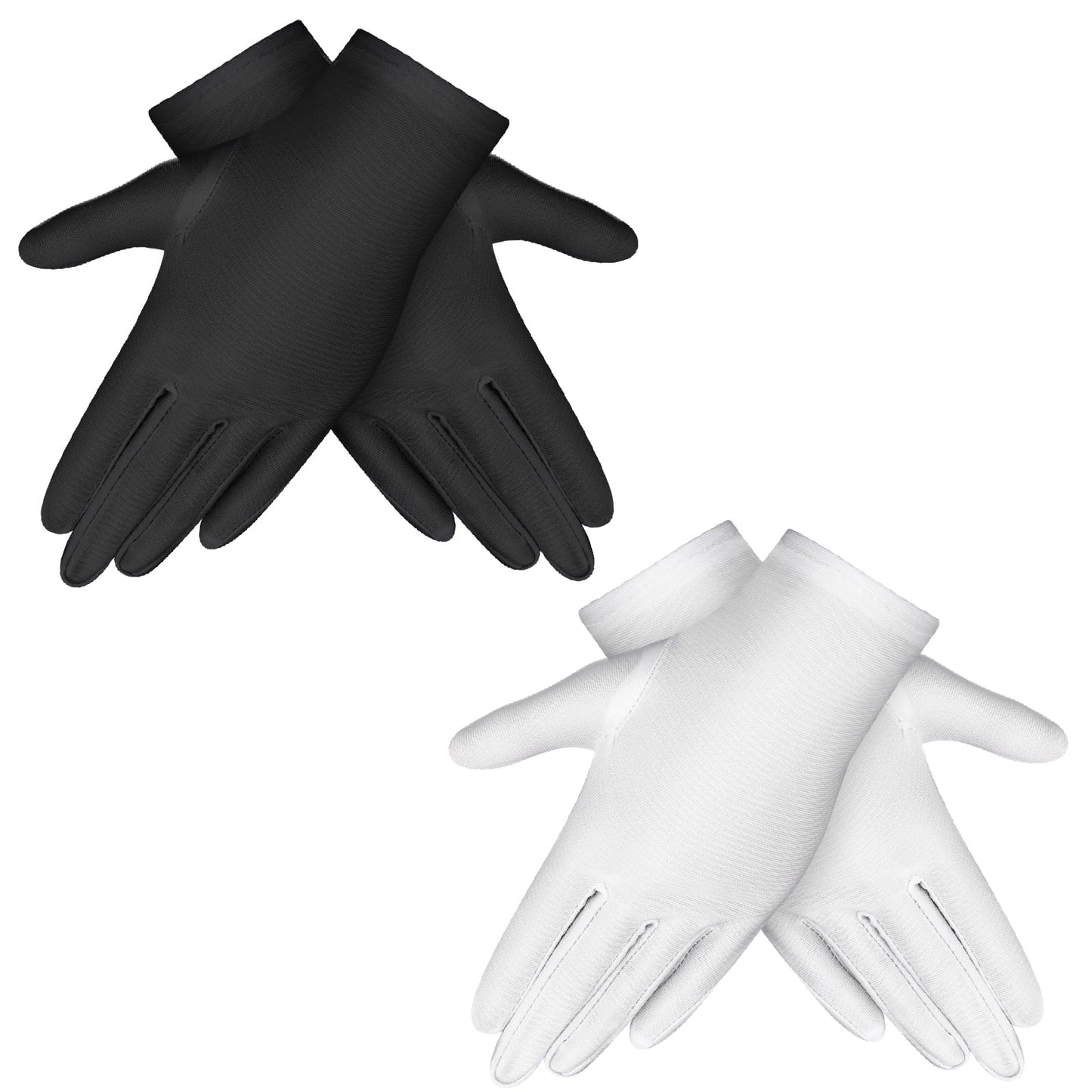 Lusofie 2 Pairs Short Gloves Adult Spandex Black Gloves Costume for Women and Men White Satin Gloves for Opera Party Cosplay