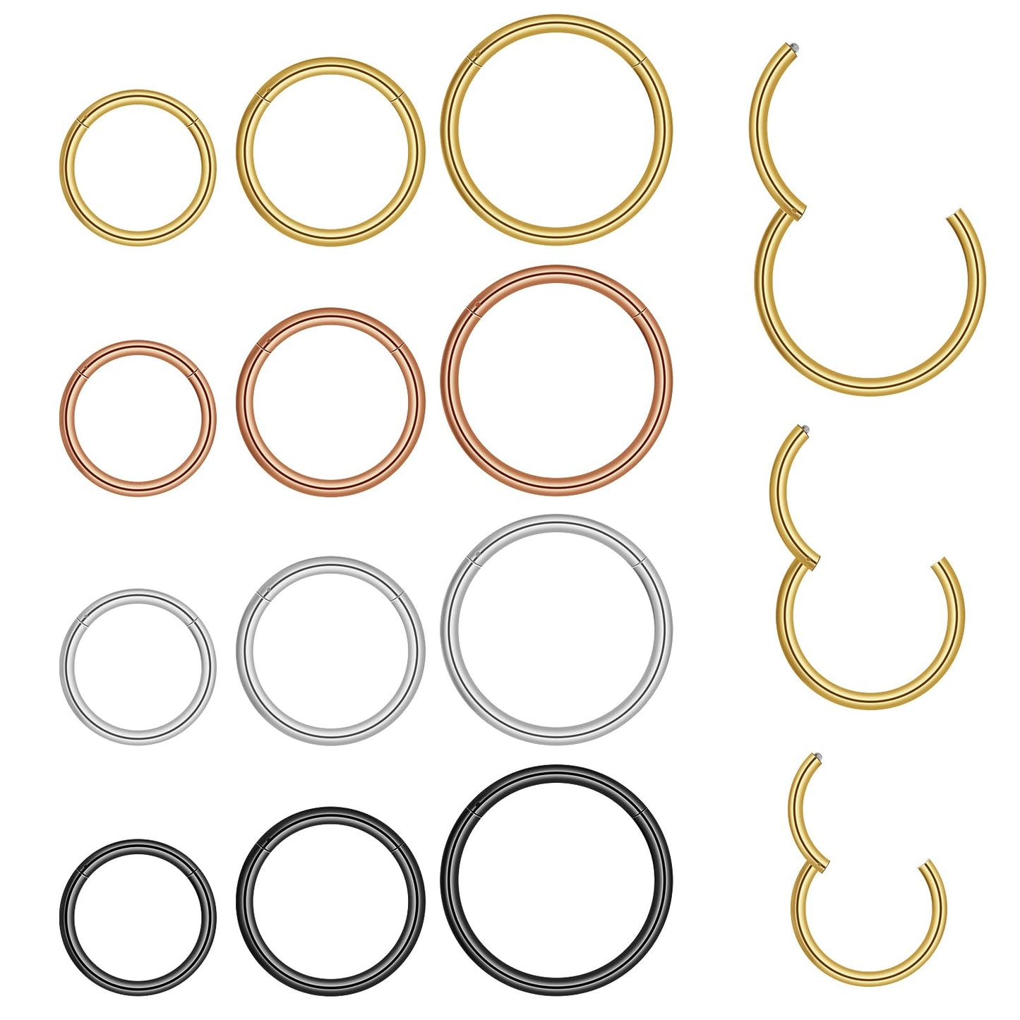 Lusofie 12Pcs 18G Hinged Nnose Ring Septum Clicker Hoop Nose Ring Surgical Steel Helix Cartilage Daith Cartilage Rook Hoop Earrings Piercing Jewelry for Women Men(4 Color, 6mm,8mm,10mm)