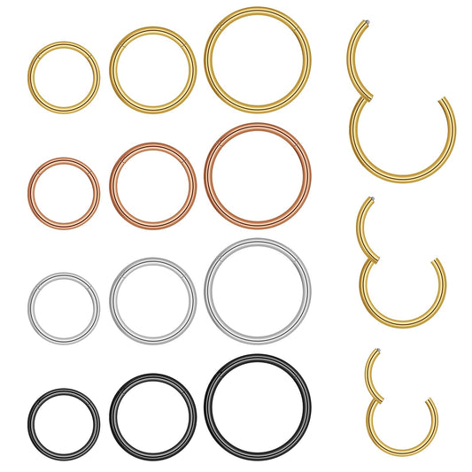 Lusofie 12Pcs 18G Hinged Nnose Ring Septum Clicker Hoop Nose Ring Surgical Steel Helix Cartilage Daith Cartilage Rook Hoop Earrings Piercing Jewelry for Women Men(4 Color, 6mm,8mm,10mm)