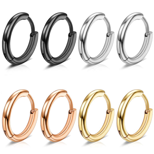 Hoop Earrings for Men 4Pairs Stainless Steel Hoop Earrings 6mm Huggie Earring Sets for Multiple Piercing Hypoallergenic Hoop Earrings for Women
