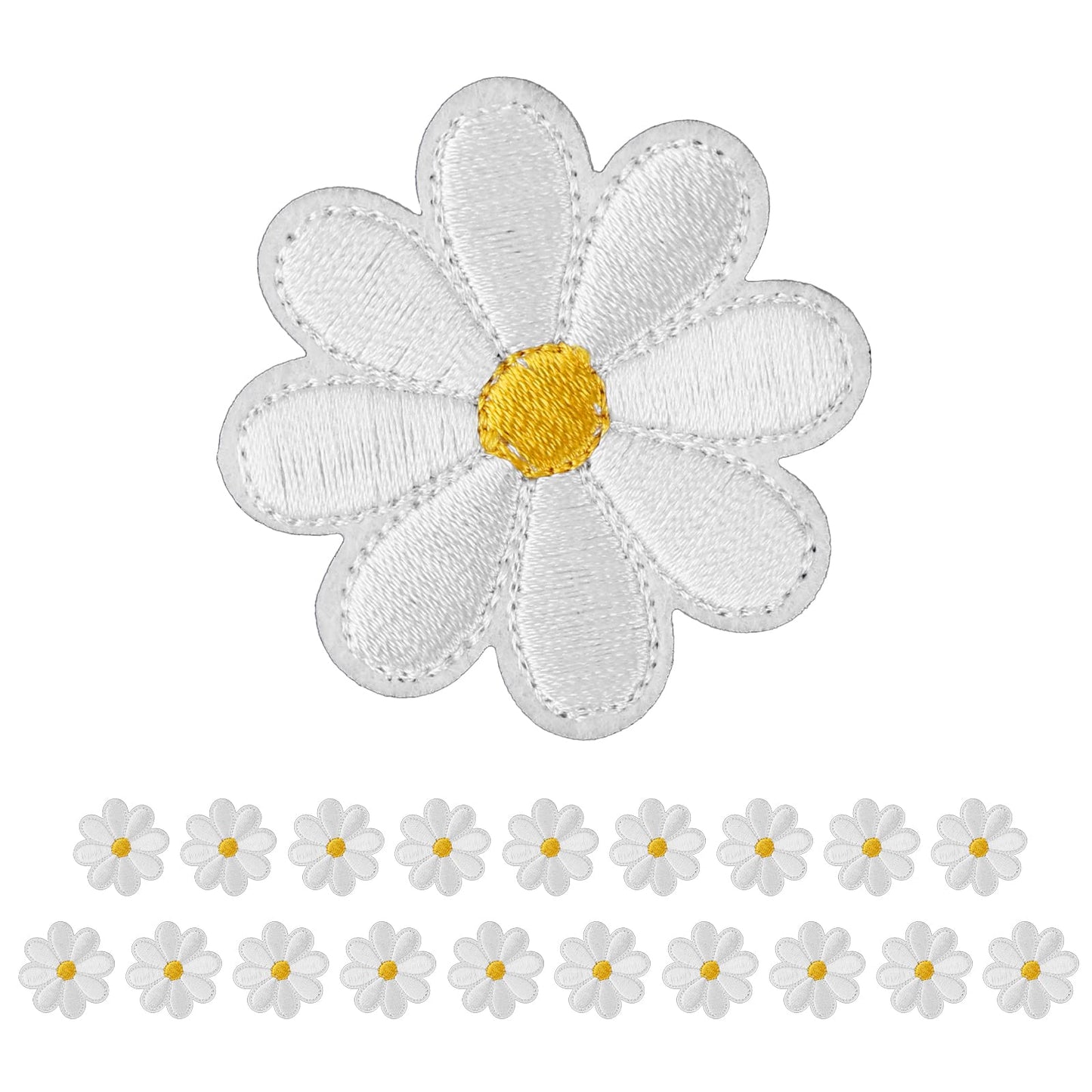 Yolev 20pcs Daisy Flower Iron on Patches for Clothing Appliques Delicate Embroidered for Clothing Sew on Patches for Jackets Jeans Bags Clothes Arts Crafts DIY Decoration