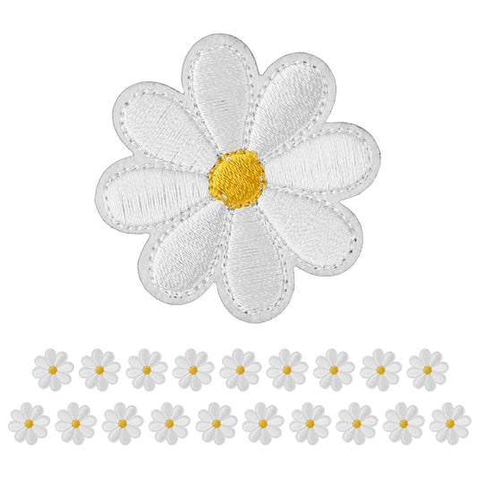 Yolev 20pcs Daisy Flower Iron on Patches for Clothing Appliques Delicate Embroidered for Clothing Sew on Patches for Jackets Jeans Bags Clothes Arts Crafts DIY Decoration