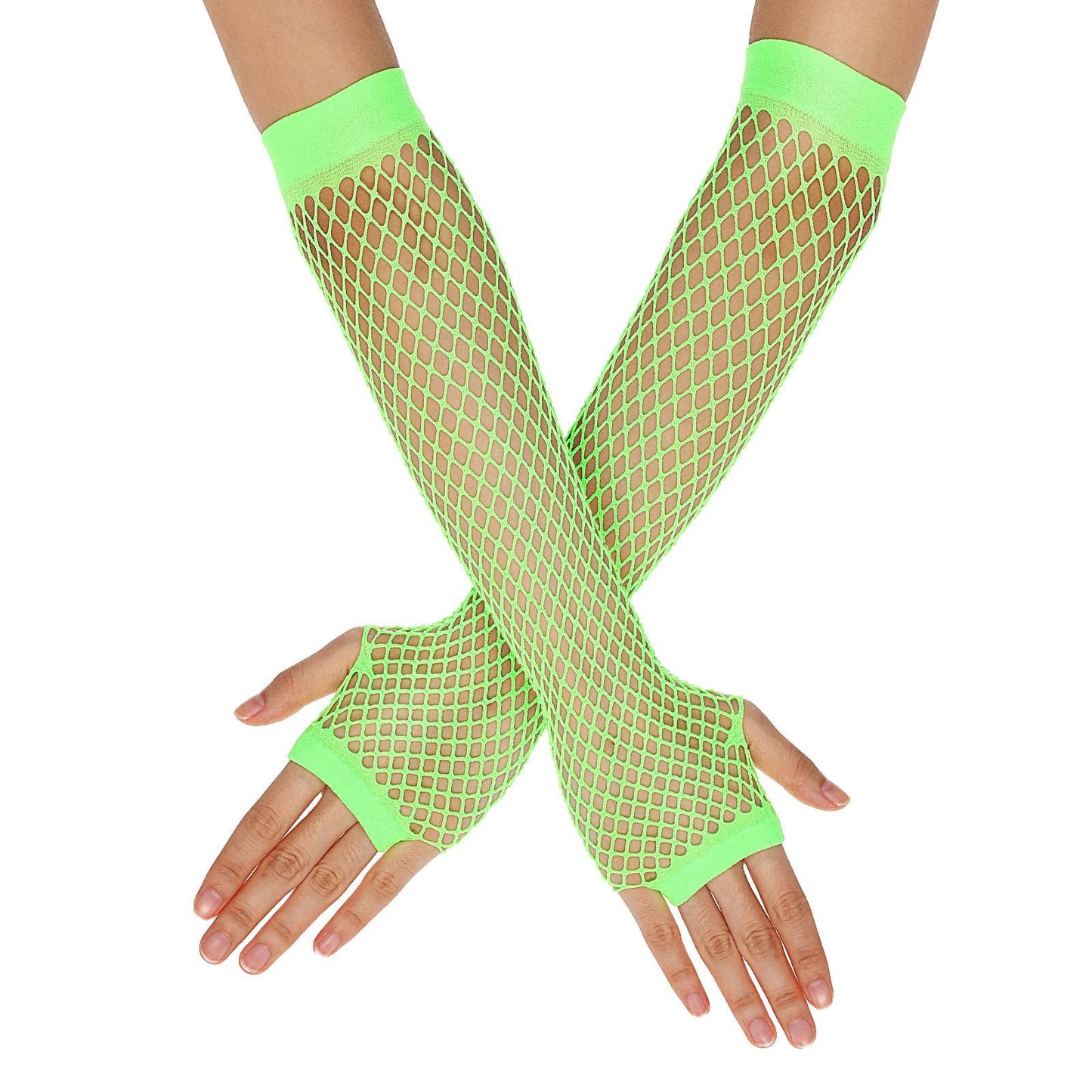 Lusofie Fishnet Gloves Long Fingerless Gloves for Women Mesh Arm Sleeve for Goth Dress 80s Scene Accessories(Green)