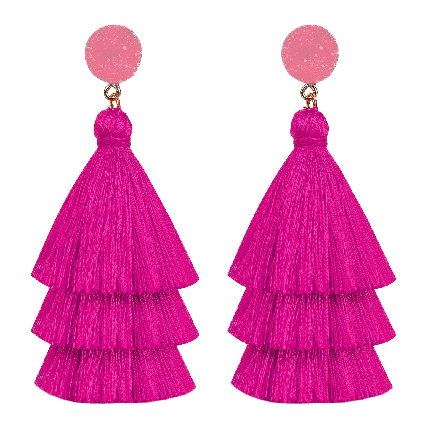 Yolev Layered Tassel Earrings Bohemian Tiered Tassel Thread Earrings Fringe Dangle Drop Earrings for Women Teen Girls (Rose Red)